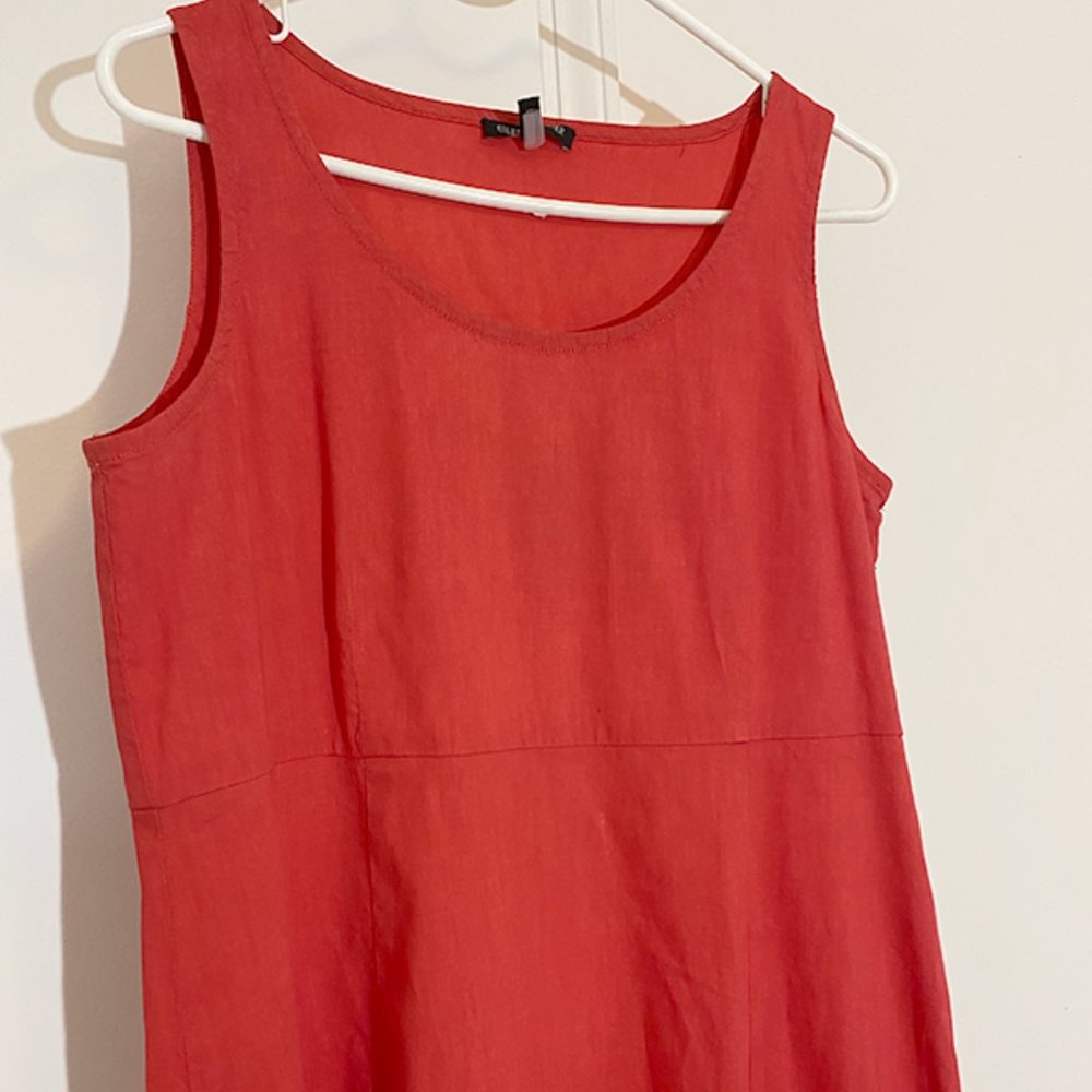 Eileen Fisher | Red Linen Summer Dress | Size Small